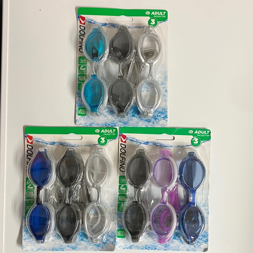 Adult Swimming Goggles Set - Black, Blue, Purple, Teal, Silver